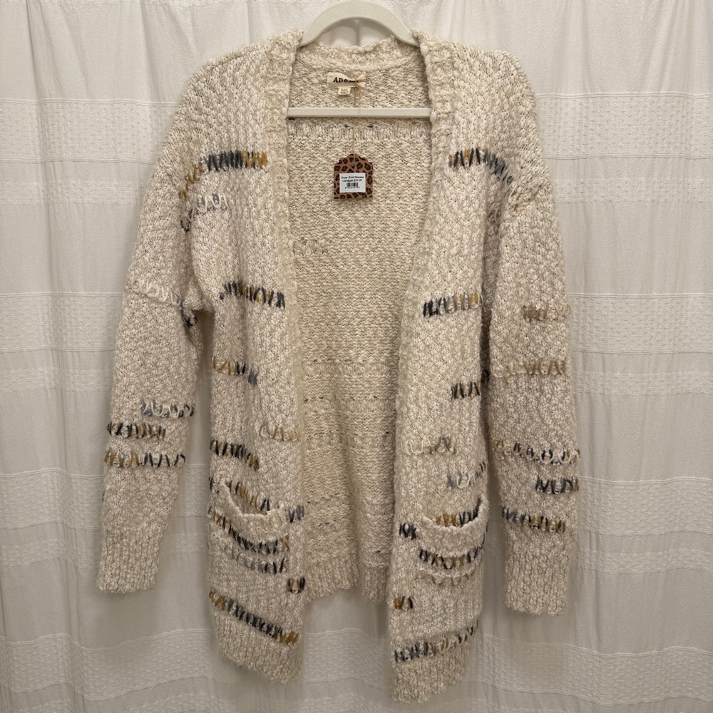 NWT ADORA Ivory Knit Sweater Cardigan Womens M/L Open Front Boutique